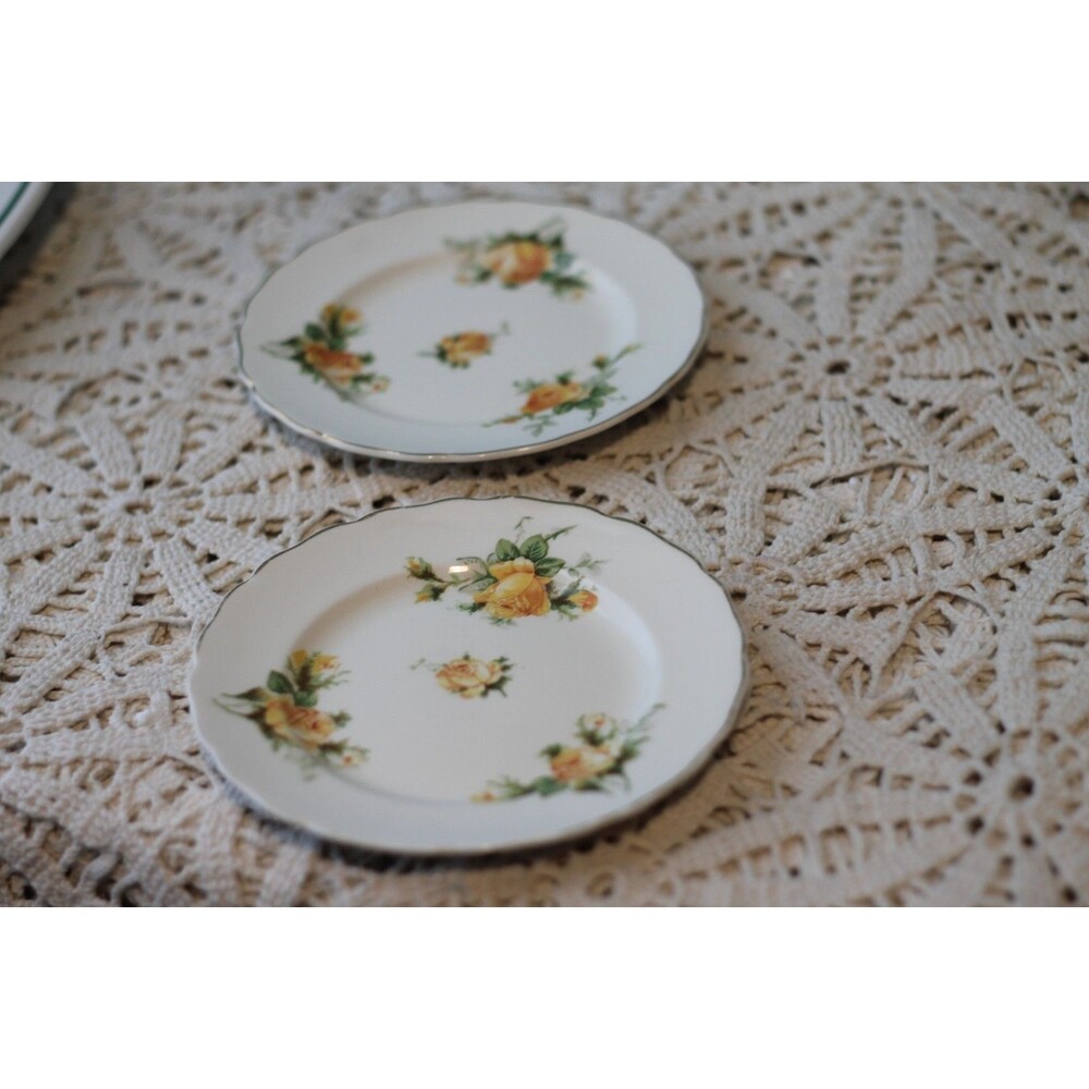 Gold Rim Canonsburg Sun Valley Yellow Rose 2 Saucers